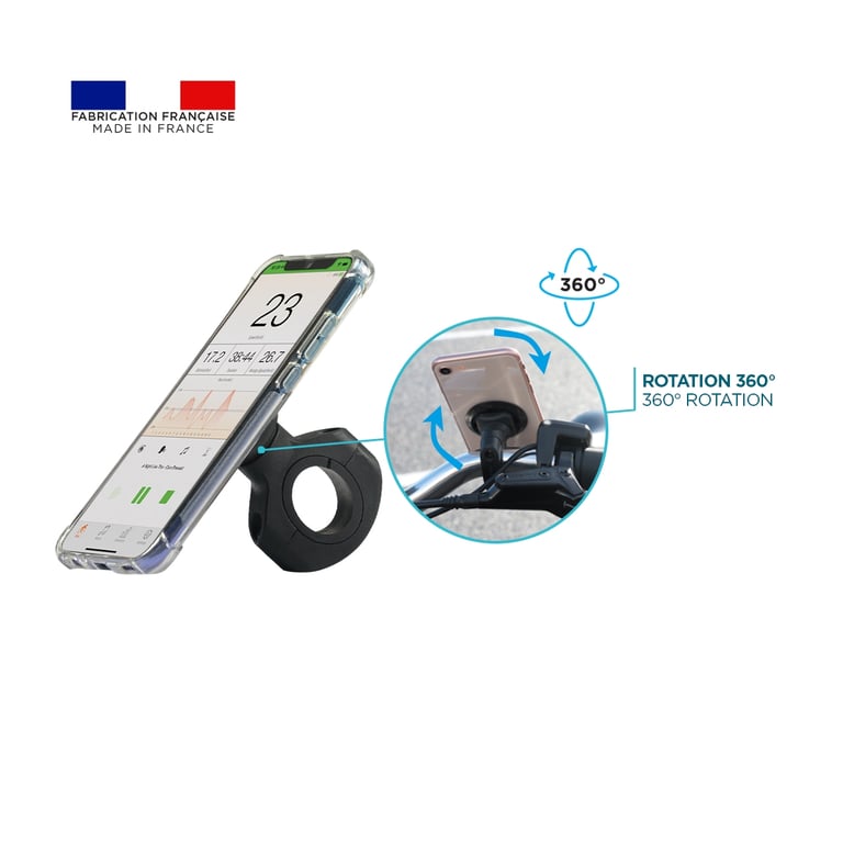 Support Smartphone pour Moto, Porte Téléphone Universel Scooter Trottinette  Fabriqué en France, Rotation 360°, Ajustable à tous Guidons, Noir - Mobilis