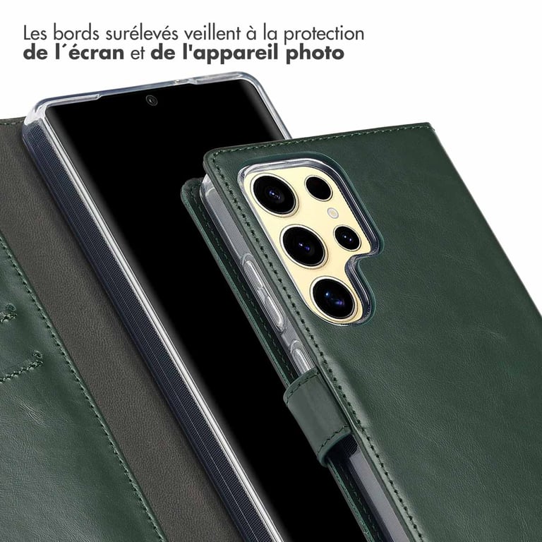 Selencia Étui portefeuille en cuir véritable pour Samsung Galaxy S25 Ultra - Vert - Neuf