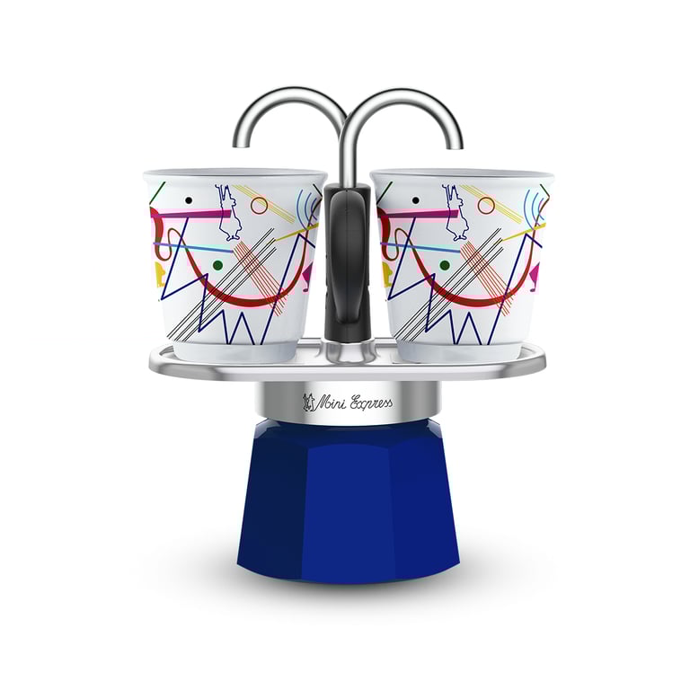 Bialetti Mini Express Kandinsky Cafetière à moka Bleu, Argent - Neuf