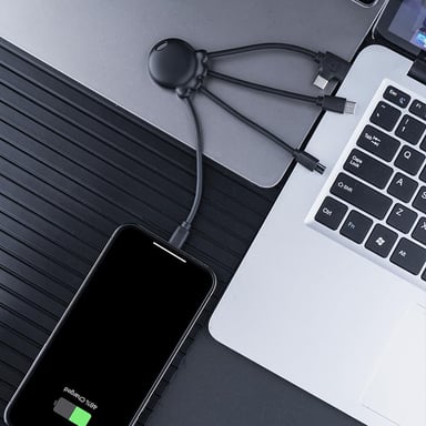 Xoopar Cable Octopus BT (noir) Multi-câbles, Entrée USB, Sortie lightning, USB-C & Micro-USB, Compatible avec tout type d'appareil (smartphone, écouteur sans fil…)