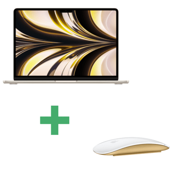 Macbook Air M2 (2022) 13.6', 3.5 Ghz 256 Go 8 Go Apple GPU 8, Lumière stellaire - AZERTY  + Magic Mouse 2 Jaune