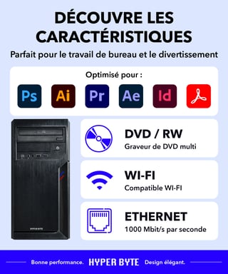 Basic Office PC / Ordinateur de bureau - AMD Athlon PRO 300GE - Tour Computer avec 8GO DDR4 RAM - 240GO SSD - WiFi - Windows 11 Pro