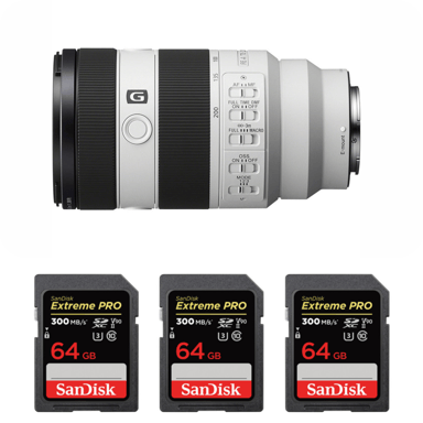 Obiettivo Sony FE 70-200mm f/4 Macro G OSS II + 3 SanDisk 64GB Extreme PRO UHS-II + Ebook ''20 consigli per foto che colpiscono''