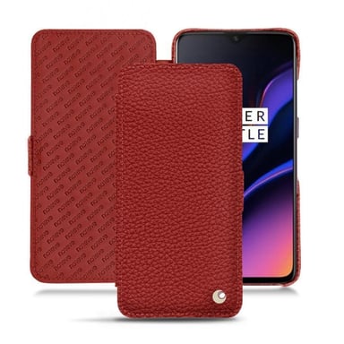 Funda de piel OnePlus 6T - Solapa horizontal - Rojo - Piel granulada