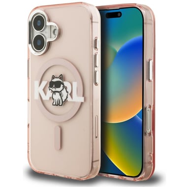 Cover Karl Lagerfeld IML Choupette Sketch Logo MagSafe per iPhone 16, rosa