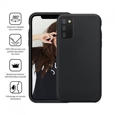 JAYM - Coque Silicone Premium Noire pour Samsung Galaxy A02S -100% Silicone et Microfibre - Renforcée et Ultra Doux