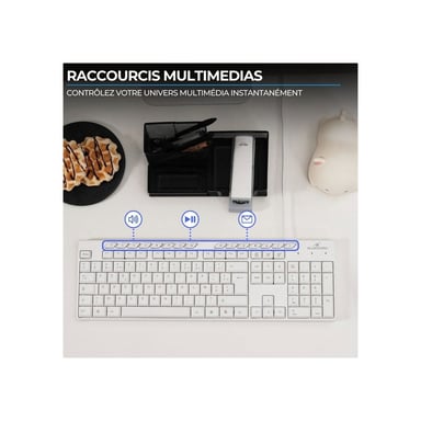 Pack clavier souris filaire BLUESTORK Media Office AZERTY avec 15 touches multimédias Blanc