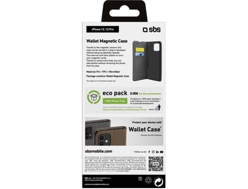 SBS TEBKLITEIP12MK coque de protection pour téléphones portables 15,5 cm (6.1'') Étui avec portefeuille Noir Apple iPhone 12/12 Pro