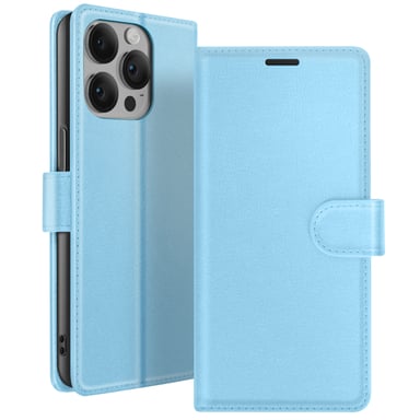 Zanaé Funda tipo cartera para iPhone 14 Pro con soporte y lengüeta magnética Azul Claro