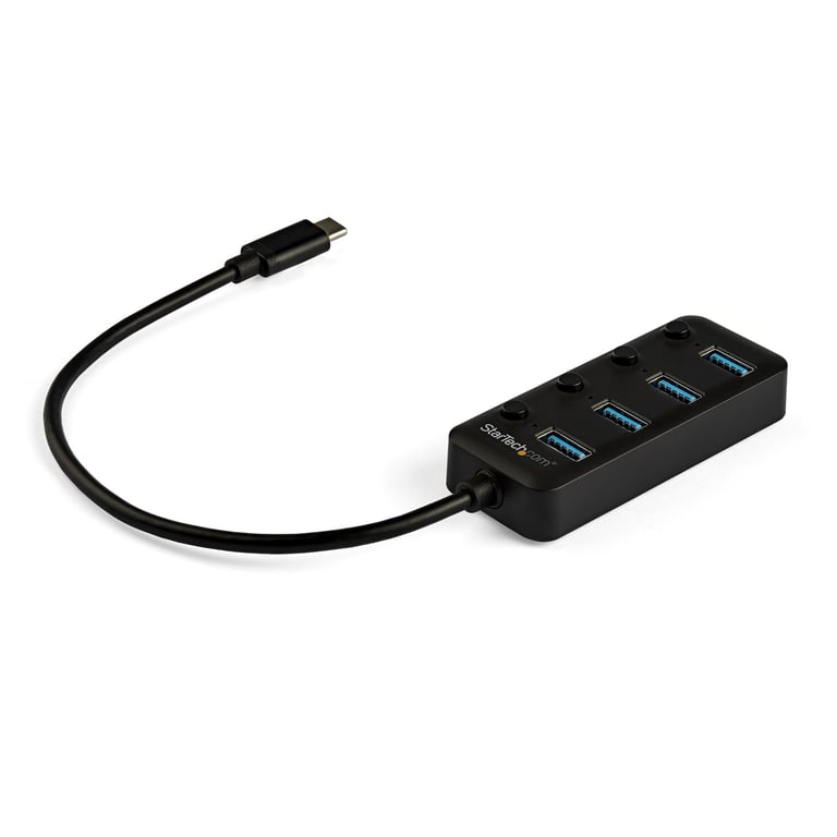 StarTech.com Hub USB 3.0 Type-C 4 Ports avec Commutateurs Individuels par Port (On/Off) - SuperSpeed USB 3.2 Gen 1 (5Gbps) - Alimenté par Bus USB - Portable - Câble 25cm - Neuf