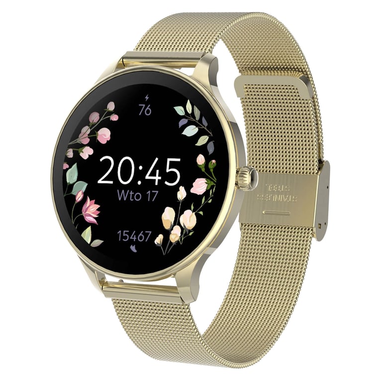 Montre Connectée Femme 38mm Élégante inoxydable Dorée