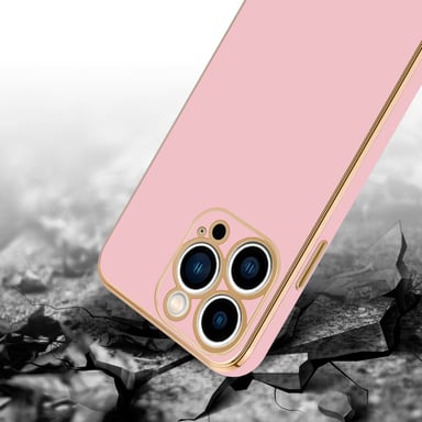 Coque pour Apple iPhone 14 PRO en Glossy Rose - Or Housse de protection Étui en silicone TPU flexible et avec protection pour appareil photo