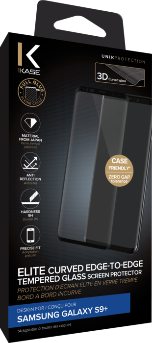 Protection d'écran élite en verre trempé bord à bord incurvé pour Samsung Galaxy S9+, Noir