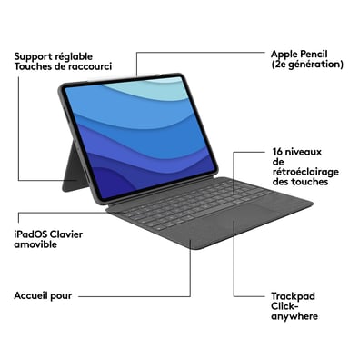 Teclado y funda - Tablet - Logitech - COMBO TOUCH IPAD AIR PRO 12.9 - APPLE