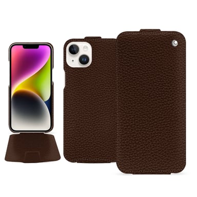 Housse cuir Apple iPhone 15 Plus - Rabat vertical - Marron - Cuir grainé