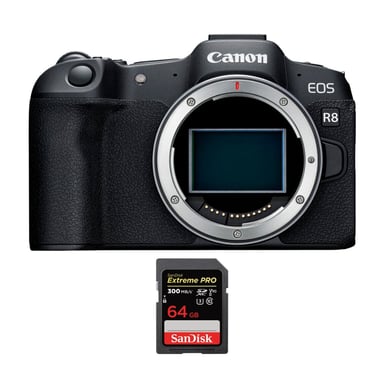 Appareil photo hybride Canon EOS R8 + 1 SanDisk 64GB Extreme PRO UHS-II + Ebook  20 astuces pour des images qui claquent  - Neuf