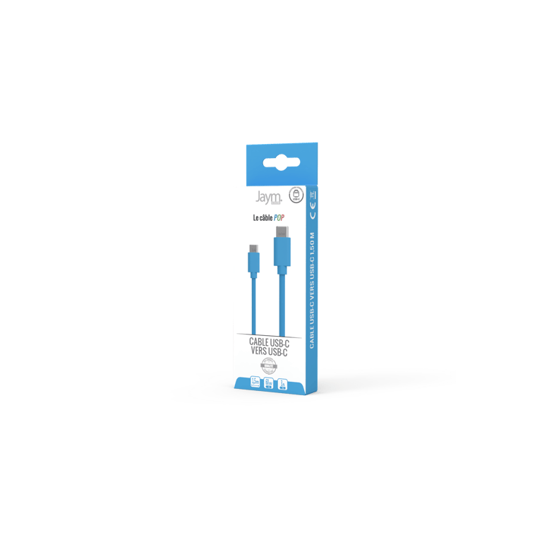 Câble iPhone / Galaxy / Google - USB-C vers USB-C - PD (60W) - 1,5 mètres - Bleu - Jaym - Neuf