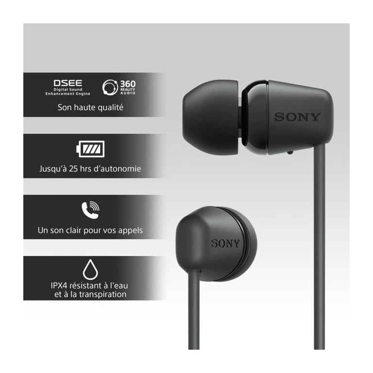 Sony WI-C100 Casque Sans fil Ecouteurs Appels/Musique Bluetooth Noir - Sony
