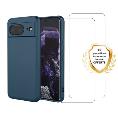 EVETANE Shell Google Pixel 8 Liquid Silicone Navy Blue + 2 Protezioni per lo schermo in vetro temperato infrangibile