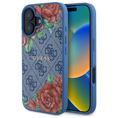 Étui Guess pour iPhone 16 6.1'' niebieski/blue étui rigide 4G Flowers Print MagSafe