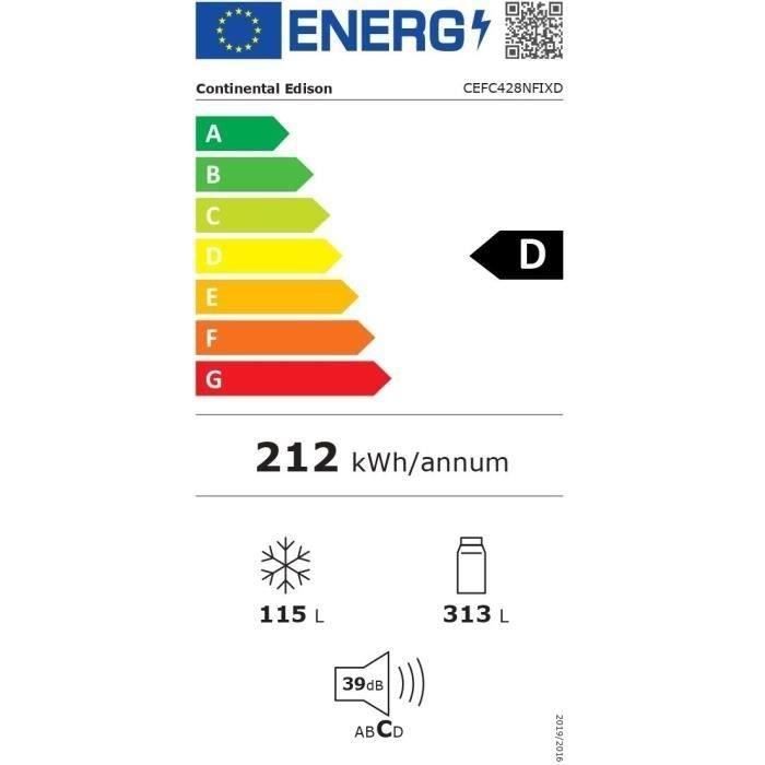 Réfrigérateur Congélateur Bas Continental Edison CEFC428NFIXD – 427 L, Classe D - vue 4