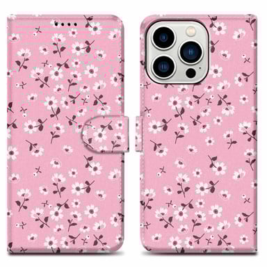 Coque pour Apple iPhone 14 PRO MAX Design Pluie de Fleurs No. 6 Housse de protection Étui avec fermeture magnétique, fonction de support et compartiment pour carte