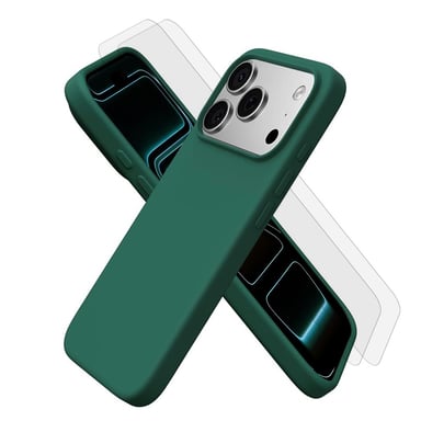 EVETANE Coque iPhone 17 Pro Silicone liquide Verte + 2 Vitres en Verre trempé Protection écran Antichocs
