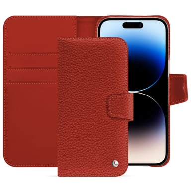 Housse cuir Apple iPhone 15 Pro Max -  - Orange - Cuir grainé