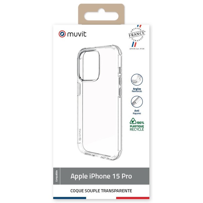 Muvit For France Custodia trasparente riciclata per iPhone 15 Pro