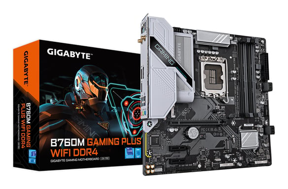 GIGABYTE B760M GAMING PLUS WIFI DDR4 Carte mère - Compatible avec les processeurs Intel Core de 14e génération, VRM 4+1+1 phases, jusqu'à 5333 MHz DDR4 (OC), 2xPCIe 4.0 M.2, Wi-Fi 6, LAN 1 GbE, USB 3.2 Gen 1 - Neuf