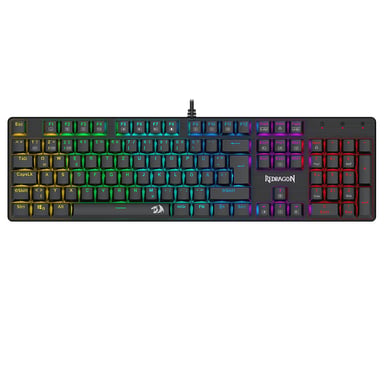 Teclado mecánico negro Redragon K671-DE, 105 teclas layout DE, switch rojo, retroiluminación arcoíris (teclas ESC y Espacio rojas)