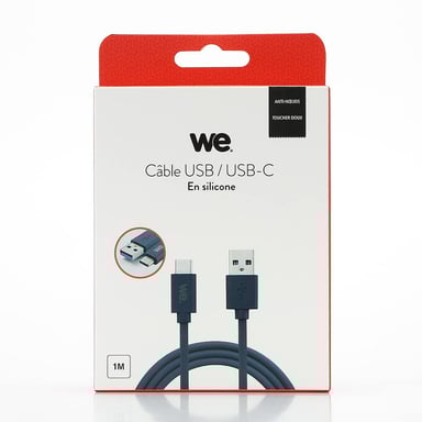 WE Câble USB vers USB-C en Silicone, Charge Rapide de 1 Mètre, USB 3.2 gen 1 (USB 3.0), Charge et Transferts de Données - Bleu Nuit