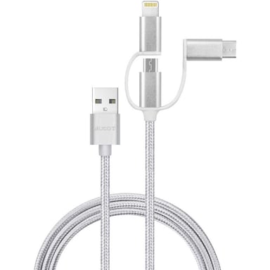 Câble 3 en 1 AUTO-T 540206 Lightning / Micro-USB / USB-C 100 cm Argenté - Neuf
