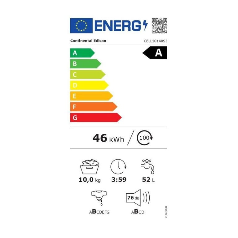 Lave linge hublot CONTINENTAL EDISON CELL10140S3 10kg Moteur induction 60 cm 1400 trsmin - vue 4