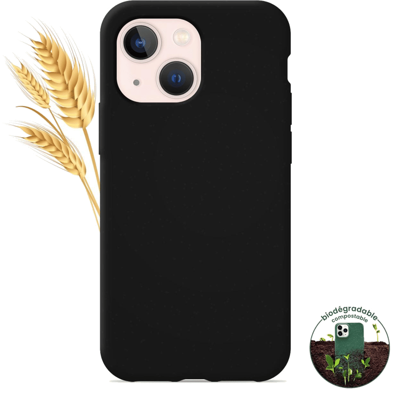 Coque silicone unie compatible Biodégradable Noir Apple iPhone 13 Mini