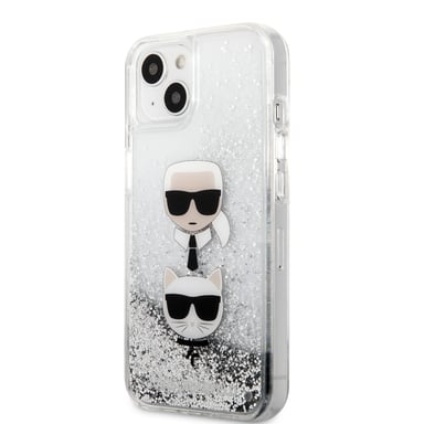 Karl Lagerfeld KLHCP13SKICGLS Custodia protettiva per iPhone 13 Mini 5,4' Motivo Karl&Choupette Testa Argento