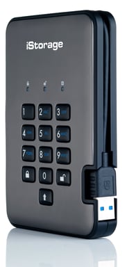 Origin Storage iStorage diskAshur PRO2 256-bit 2TB USB 3.2 secure encrypted hard drive IS-DAP2-256-2000-C-G - Neuf Noir - vue 3