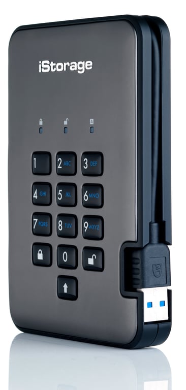 iStorage diskAshur PRO2 256 bit 5TB USB 3.2 secure encrypted hard drive IS DAP2 256 5000 C G Neuf - vue 3