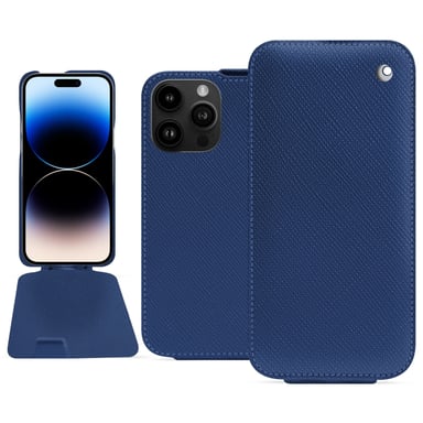 Housse cuir Apple iPhone 15 Pro Max -  - Bleu - Cuir saffiano