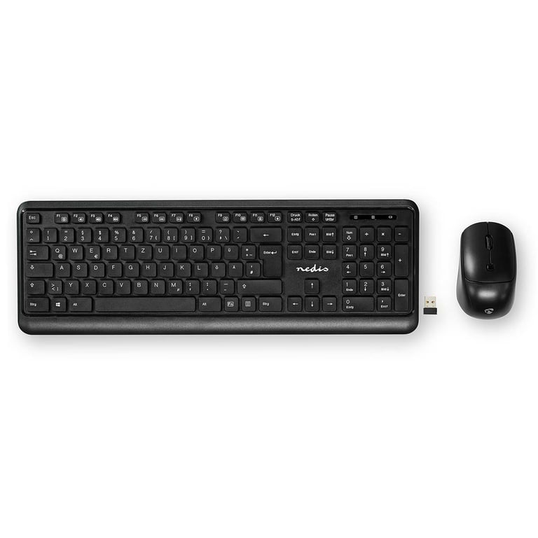 Nedis Kbmcw100bkde Clavier Souris Incluse Universel Fr Sans Fil +usb Qwertz Allemand