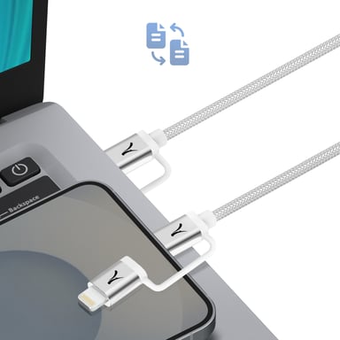 Câble 4 en 1 USB-C + Lightning Compatible Apple CarPlay Android Auto Gris