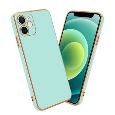 Funda para Apple iPhone 12 en Verde Menta Brillante - Cubierta protectora dorada Funda de silicona TPU flexible con protección para la cámara.