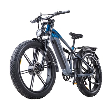 VTT électrique KIMDYMA K03 à double moteur, tout suspendu, batterie 48 V 20 Ah - bleu