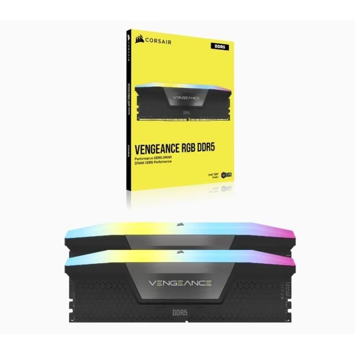 Corsair Vengeance RGB DDR5 - 32 Go (2 x 16 Go) - 5600 MT/s C40 - Intel XMP 3.0 - Noir (K) - Neuf