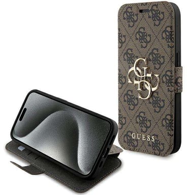 Funda Guess para iPhone 15 Pro Max 6.7'' marrón avac flap 4G Metal Logo