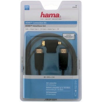 Cable HDMI de alta velocidad, macho - macho, Ethernet, 1,5 m + adaptador HDMI