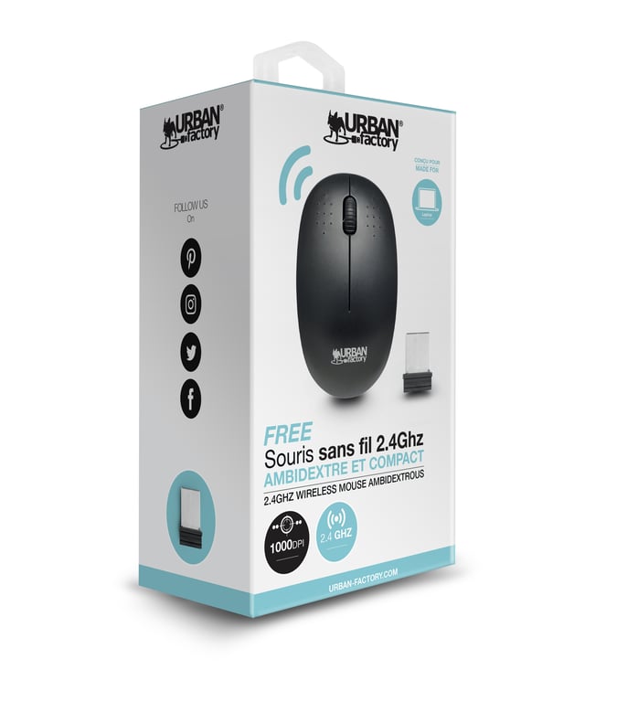 Souris Urban Factory FREE – Ambidextre, USB Type-A, 1200 DPI - vue 3
