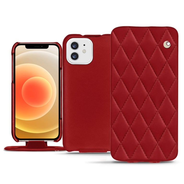 Housse cuir Apple iPhone 12 mini - Rabat vertical - Rouge - Cuir lisse  couture - Noreve St Tropez