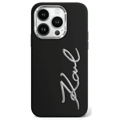 Funda Karl Lagerfeld para iPhone 15 Pro 6.1'' funda rígida negra Silicona Metal Script Logotipo