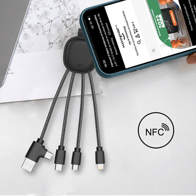 Câble de charge multi-connecteurs Xoopar Iné Smart cuir recyclé-fonction NFC Noir